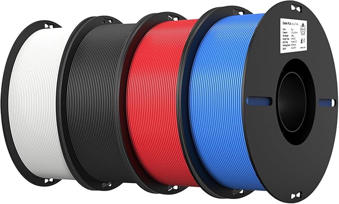 Creality PLA Filament 1.75mm Bundle 4KG, High Precision +/-0.02mm 3D Printer Filament, Consistent Extrusion, Smooth Printing, 4 Pack 1KG Spool,Fits for Most FDM 3D Printers(Black,White,Red,Blue)