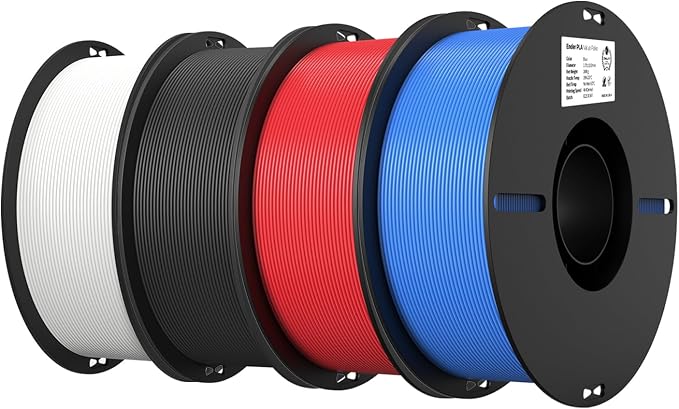 Creality PLA Filament 1.75mm Bundle 4KG, High Precision +/-0.02mm 3D Printer Filament, Consistent Extrusion, Smooth Printing, 4 Pack 1KG Spool,Fits for Most FDM 3D Printers(Black,White,Red,Blue)