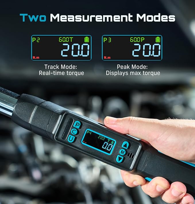 Seesii 3/8" Digital Torque Wrench, ±2% Accuracy, 0–220 N·m/0–162 ft-lbs, LCD Display, Real-Time & Peak Modes, Preset & Data Storage, Dual Alarm, Electric Torque Wrench for Bicycle, Car, Motorcycle