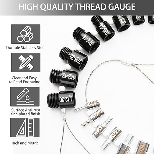 Nut and Bolt Thread Checker, Bolt Size Finder, 45 Male/Female Thread Gauges (24 Inch & 21 Metric) Thread Checker Standard and Metric, Bolts and Nut Identifier Gauge