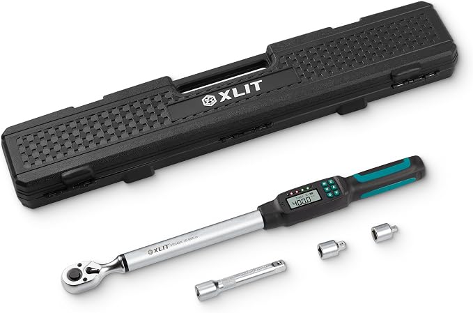 1/2” Digital Torque Wrench Set 8.9-295 ft-lb/12-400 Nm, ±2% Accuracy, LED & Buzzer Alerts, with 3 Adapters (1/4", 3/8"& Extension Bar), Industrial CR-V Steel for Car, Motorcycle, Bike Repair