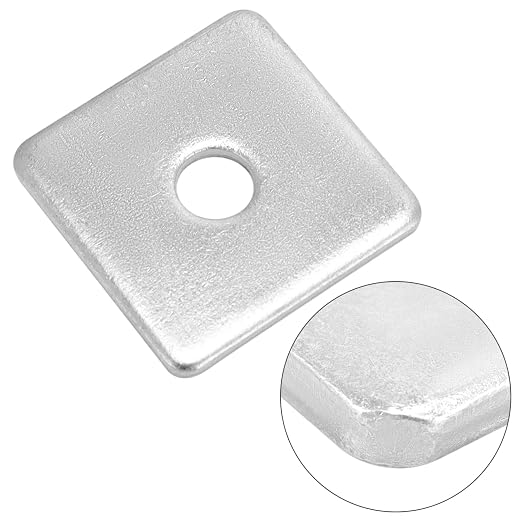 QWORK 50-Pack Galvanized Square Washers Plate – 1/2" ID, 2x2 OD, 3/16" Thickness, Anti-Loosening Plate Fastener for Construction and Industrial Equipment