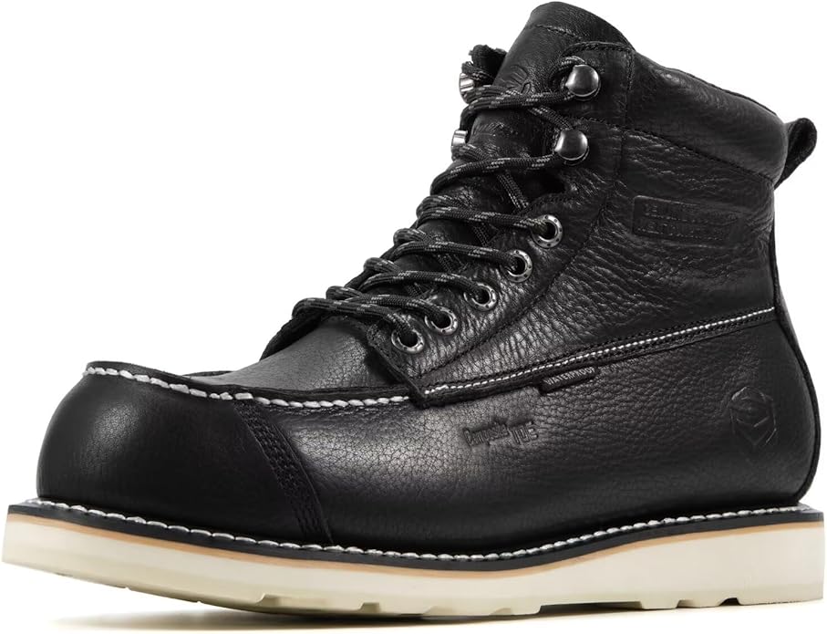 SUREWAY Mens 6" Heavy Duty Waterproof Work Boots - Composite Toe, EH Construction Industrial Safety Leather Boots, Lace Up Moc Toe, Oil/Slip Resistant Comfortable Outsole