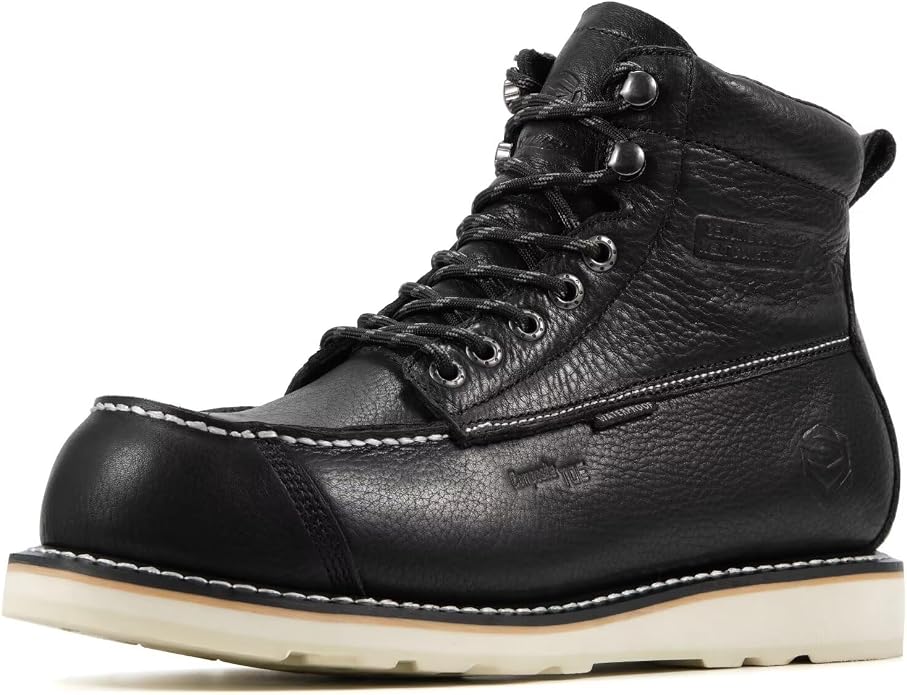 SUREWAY Mens 6" Heavy Duty Waterproof Work Boots - Composite Toe, EH Construction Industrial Safety Leather Boots, Lace Up Moc Toe, Oil/Slip Resistant Comfortable Outsole