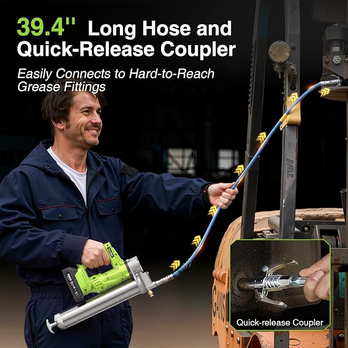 TaskStar Electric Grease Gun with Quick-Release Coupler, Battery Powered Grease Gun Kit with 2 Batteries & Charger, 4.6 oz/min High Flow, 10000 PSI for Tractor, Truck, Trailer & Equipment Maintenance