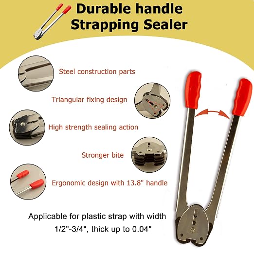 Heavy Duty Packaging Banding Strapping Kit, 4 in 1 Pallet Strapping Kit with Poly Strapping Tensioner, Banding Sealer Tool, 4000" Length Strapping Roll & 100 Metal Seals for Packing