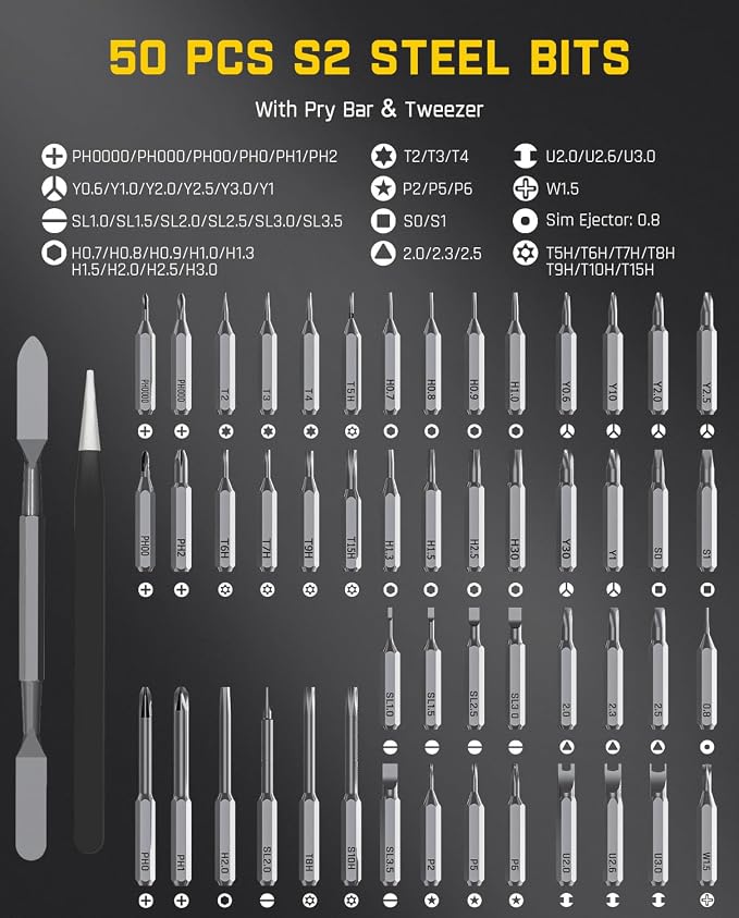Fanttik E2 Max Mini Electric Screwdriver, Electric Screwdriver Cordless, Max 0.4N.m, 50 Magnetic Bits, 5/32'' Hex, Magnetic Storage, Repair Tool for Electronics Phone Camera Laptop Watch