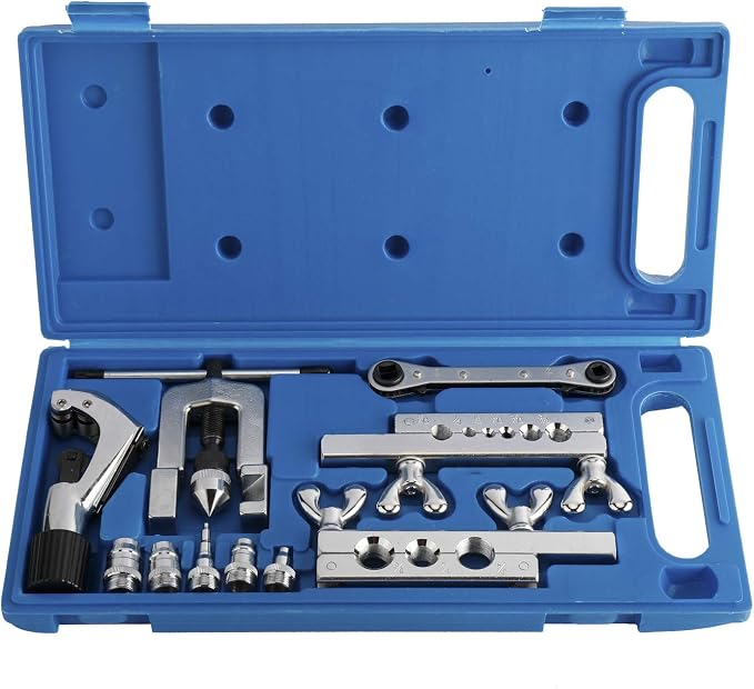 YAETEK Swaging Tool Kit – Flaring Tool Kit - Tube Cutter Rachet Wrench Swag Tool - 45 Degree Brake Line Tubing Brass Aluminum Copper Extrusion 1/8" to 3/4" for HVAC Water Gas Pipe Automotive Plumbing