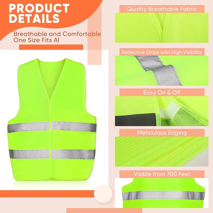 Tarpop 60 Packs Safety Vests Pack High Visibility Construction Vests Reflective Working with 2 Reflective Strips