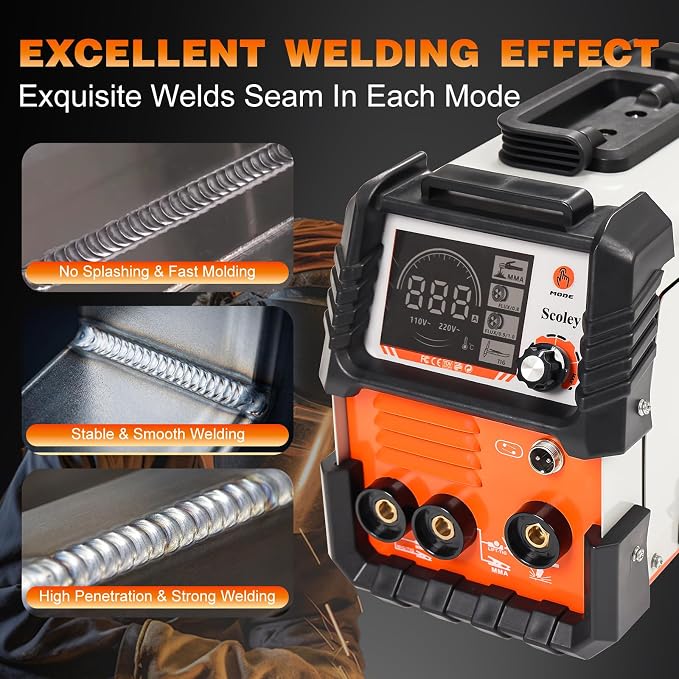 130A MIG Welder 110V, Flux Core Welder with Digital Display, 3-in-1 Gasless MIG/Lift TIG/Stick Welding Machine, IGBT Inverter Portable Mini Welder for Home DIY, with Gloves & Mask