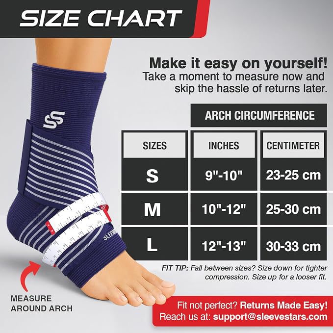 Sleeve Stars Ankle Brace for Women & Men, Ankle Wrap for Sprained Ankle, Compression Sleeve for Plantar Fasciitis Relief, Easy Customizable Support: w/Removable Strap (Pair/M:10"-12"/Navy Blue)