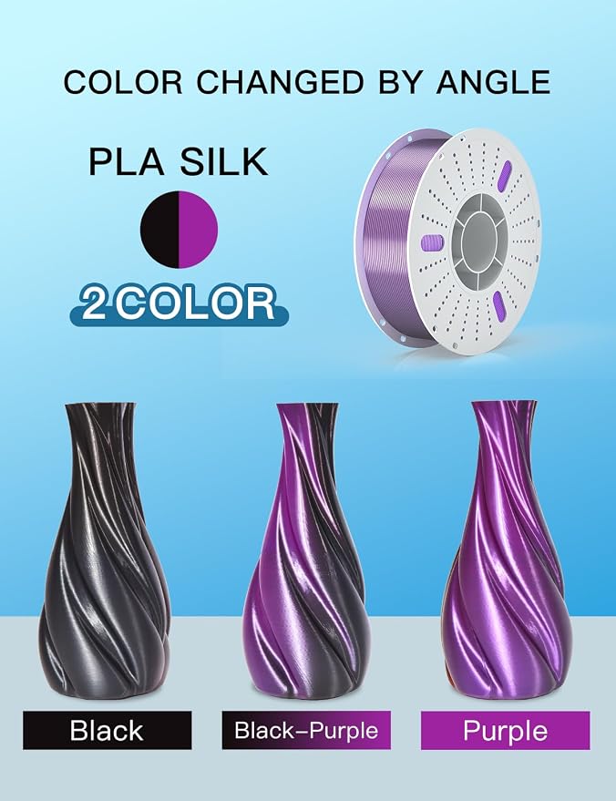 PINBALL Silk PLA 3D Printer Filament 1.75mm Shiny Silk Dual Color Filament 3D Printing PLA Filament Dimensional Accuracy +/- 0.02mm 1 KG Silk Dual Color Black-Purple