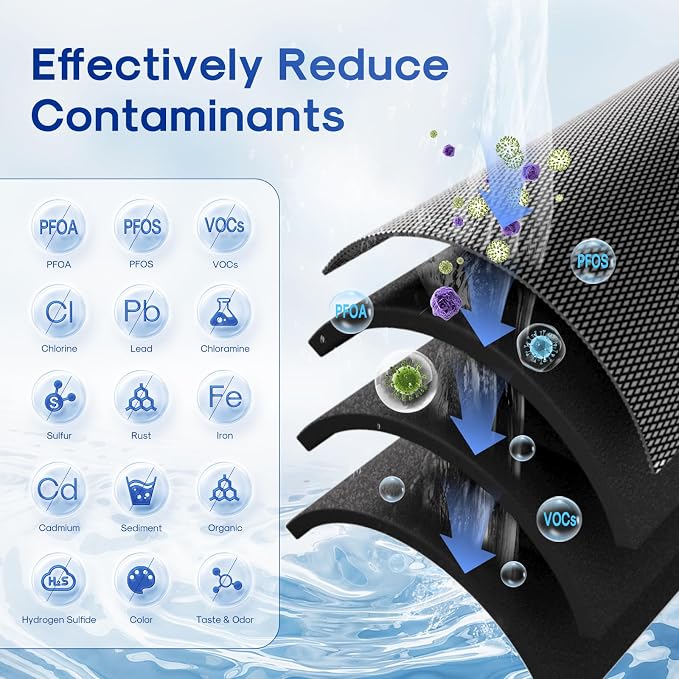 ICEPURE 1 Micron 20" x 2.5" Whole House PFOA/PFOS Activated Carbon Water Filter Cartridge Replacement for C1-20, EP-20, HX-CB-25-2010, F3WCB32, CTO20, Pack of 2