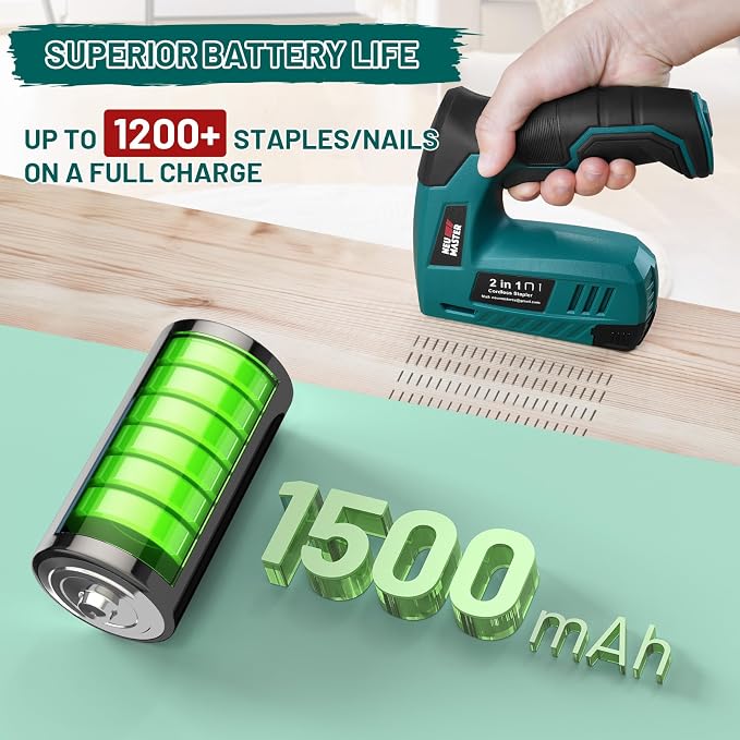 NEU MASTER 2-in-1 Cordless Electric Staple Gun & Brad Nailer, 4V Rechargeable Power Stapler with 2000pcs Staples & Nails Included, USB Charging, Lightweight for Upholstery, Woodworking & Home DIY