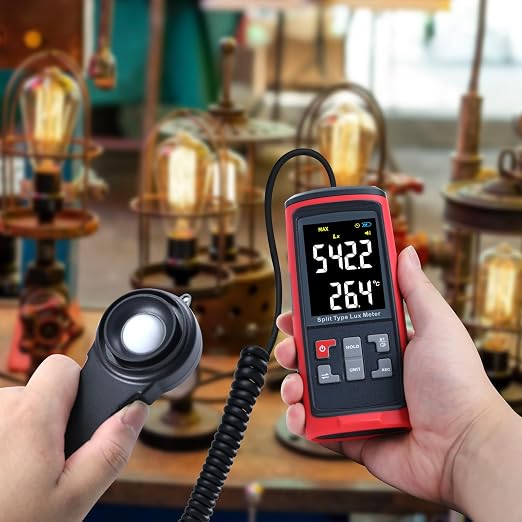 Light Meter Digital Illuminance Meter with Ambient Temperature Measuring and Recording, Bluetooth Lux Light Meter with 32,752 Groups Data Logging, Handheld Photometer Lumens LED Brightness Tester