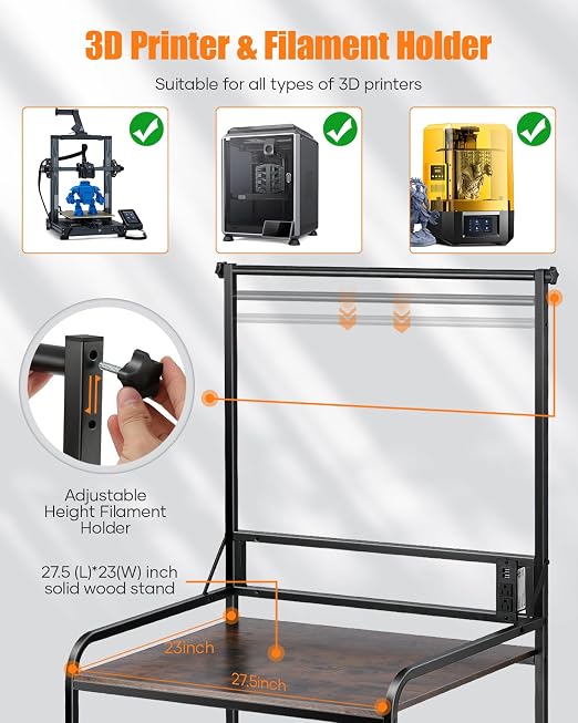 AHOWPD 3D Printer Stand with Filaments Storage - Heavy Duty 3d Printing Table & Filament Organizer, Spools Holder Racks with Adjustable Feet, Stable Shelf Hold Spool PLA, ABS, PETG for Garage Office Workshop