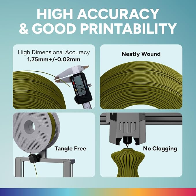 OVERTURE High Speed PLA Filament Refill 1.75mm, Rapid PLA Spoolless 3D Printing Filament, 1kg (2.2lb) Refilament for Bambu Lab, Accuracy +/- 0.02mm, Fit Most FDM Printers (Olive Green)