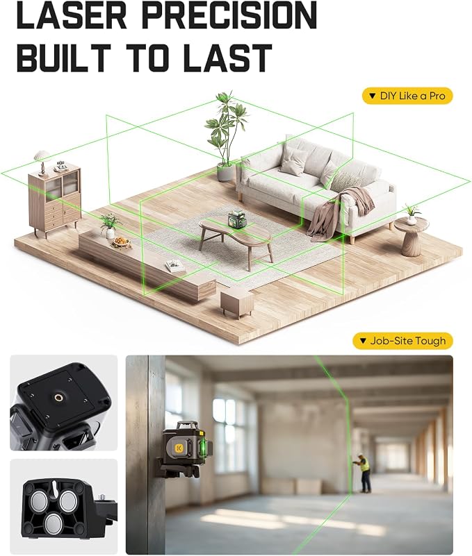 Fanttik D12 Ace Laser Level 360 Self Leveling, 3x360° Rechargeable 3D Green Cross Laser, Outdoor Pulse Mode, IP54 Durable, Easy to Use for Construction and Picture Hanging