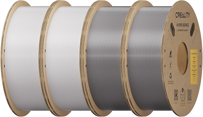 Creality Hyper PETG Filament 1.75mm Bundle 4KG, High-Speed PETG for 30–600mm/s Printing, Low Stringing, Strong Layer Adhesion, +/- 0.03mm Accuracy,Fits for Most FDM 3D Printers(White&Grey 4-Pack)