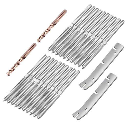 BLIKA 40 Pack T316 Stainless Steel Right&Left Handed Thread Swage Lag Screws for Wood Posts of 1/8" Deck Cable Railing Kit, Wire Railing Kit for Decks with Wrench, DIY Wood Baluster