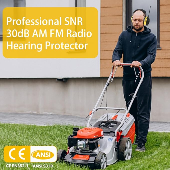 BJKing AM/FM Radio Headphones with Digital Display, 30dB AM FM Hearing Protection Safety Ear Muff, Ear Protection Headphone for Mowing, Landscaping, Shooting and Construction-Black