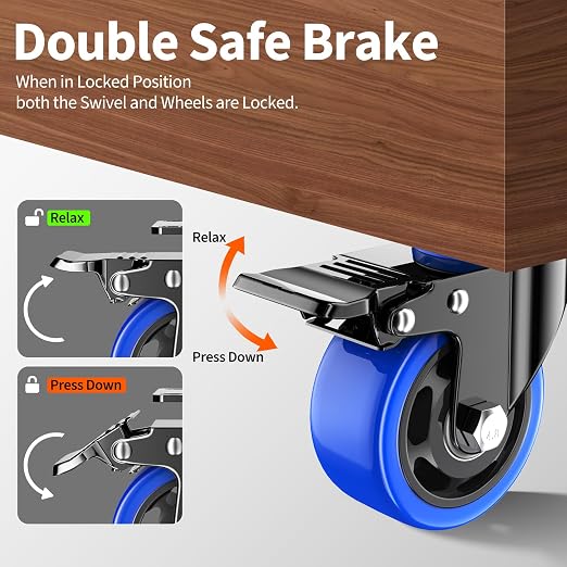 3 Inch Caster Wheels Heavy Duty 1600lbs, Swivel Casters Set of 4 with Safe Dual Locking,Industrial Plate Casters, Locking Casters Wheels for Furniture,Workbench(Free Hardware Kit)