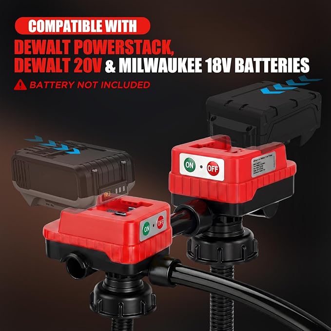 4.5GPM Cordless Fuel Transfer Pump with 51" PVC Hose, Compatible with DeWalt 20V (Include POWERSTACK) & Milwaukee 18V Batteries, 4 adapters & multi-adapter, Gas Pump for Lawn Mowers, Cars(Bare Tool)