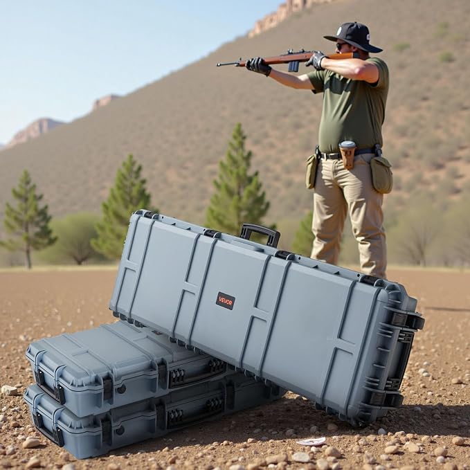 VEVOR Rifle Case, Rifle Hard Case with 4 Layers Fully-protective Foams, Lockable Hard Gun Case with Wheels, IP67 Waterproof & Crushproof, for Rifles or Shotguns