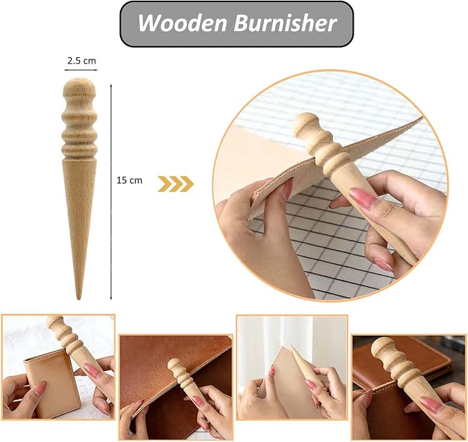 Leather Tooling Kit, Including Leather Cutting Knife Tracing Wheel Edge Beveler Groover Wooden Burnisher Swivel Knife Leathercraft Accessories-7PCS-silver