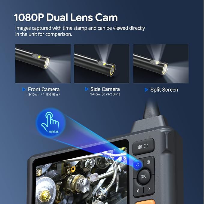 DEPSTECH DS520 50FT Sewer Inspection Camera, 1080P Dual Lens Endoscope Camera with Lights, 5" IPS Screen Borescope,Split Screen, 50FT Fish Tape Wire Puller Through Wall Wire Threader OD 6mm