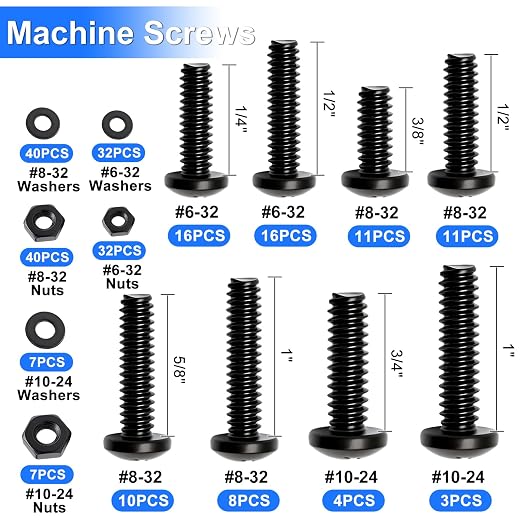 237PCS Machine Screws Nuts and Bolts Assortment Kit, 304 Stainless Steel Bolts 8 Sizes #6-32#8-32#10-24 Phillips Pan Head Hardware Screws Assortment Kit, Assorted Bolts, Nuts and Washers Kit