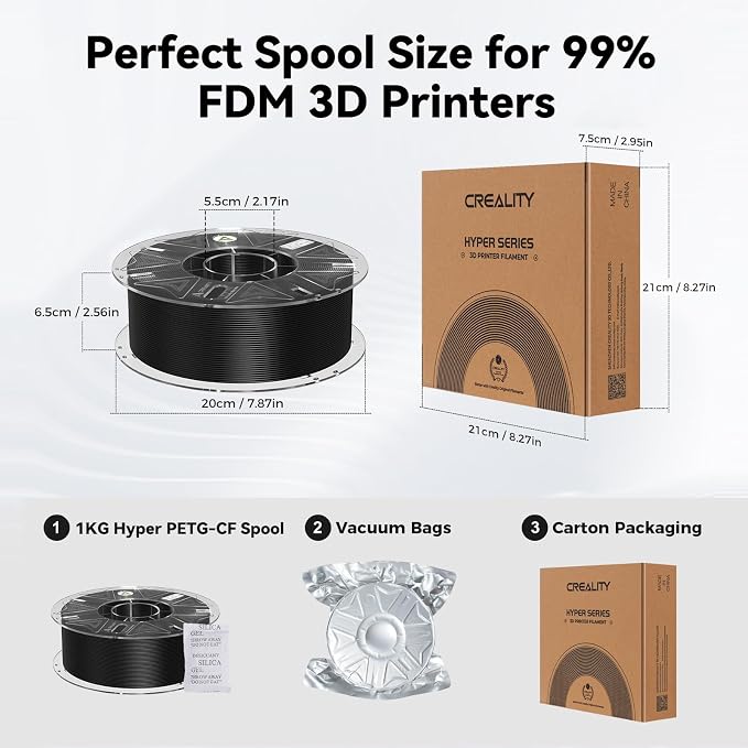 Creality Official PETG Carbon Fiber Filament 1.75mm, PETG-CF 3D Printer Filament, 300mm/s High Speed Hyper PETG-CF, Excellent Mechanical Properties, Fits for All 3D Printers, 1 KG 1 Spool Brown