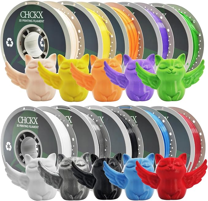 PETG 3D Printer Filament Bundle, 10Rolls,Dimensional Accuracy +/- 0.03 mm, 1kg Spool(2.2lbs), 1.75 mm Fit for Most 3D Printers,Black+White+Gray+Red+Green+Blue+Yellow+ Skin+Purple+Orange