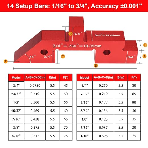 Setup Blocks Height Gauge - 14pcs Aluminum Alloy Precision Bars, Woodworking Tool for Height/Depth/Angle/Fence Alignment, Router & Saw Accessories with Storage Case