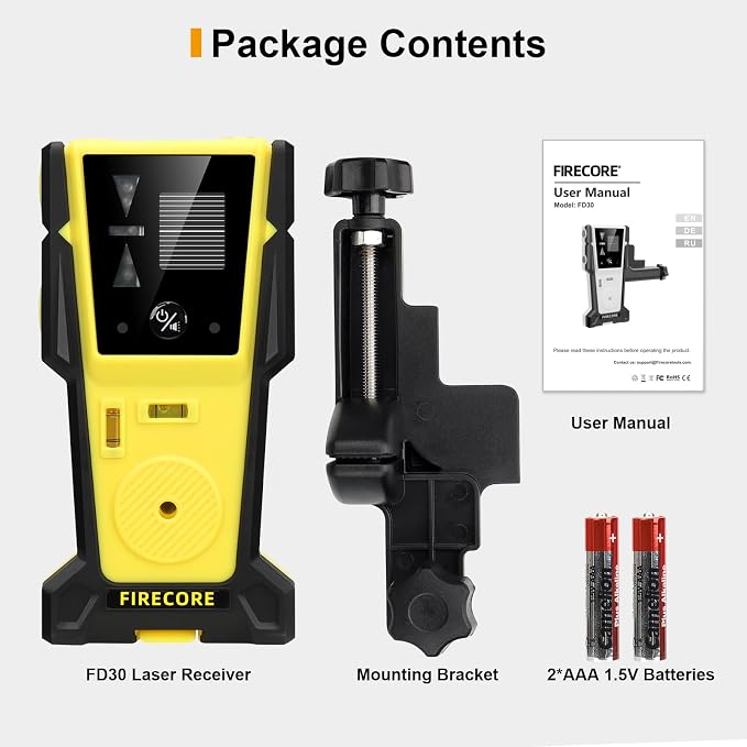 Firecore 360° Self Leveling Cross Line Laser Level with Tripod and Compatible FD30 Laser Detector