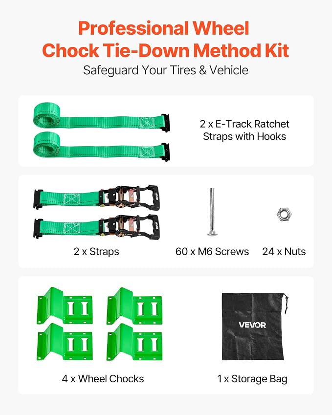 VEVOR Wheel Chock Tie-Down Kit, Chock-Style Trailer Tie Down Strap, Car Tie Down Kit with Buckle, Break Strength 4380 lbs & Working Load 1460 lbs Motorcycle System for ATVs, UTVs & Trailers