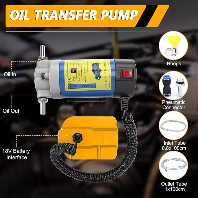 Oil Pump Compatible with Dewalt 20V Max Battery(No Battery), 100W Oil Extractor Pump Oil Removal Pump for Oil Change, Electric Transfer Oil Pump with 2 Pipes for Cars Motorcycles RVs Boats