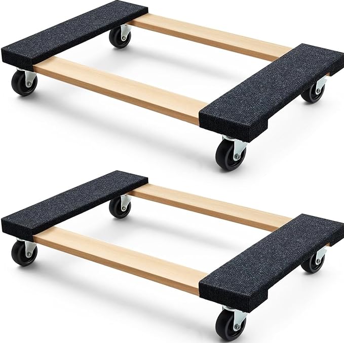 Simpli-Magic 79545 30 in. x 18 in. Hardwood Furniture Moving Dolly 1,320 lbs. Capacity – 4 Swivel Wheels Heavy-Duty Furniture Dollies, 2 Pack