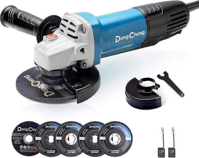 DongCheng Angle Grinder 4-1/2 inch 6.7-Amp Paddle Switch 11800RPM Power Electric Grinder Tools with Cutting & Grinding Wheels, Flap Discs, Auxiliary Handle for Metal & Rust Removal, Beginner-Friendly