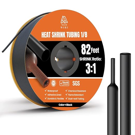 Heat Shrink Tubing 1/8" (3.2mm), 3:1 Ratio Shrink Tube Industrial and Marine Grade, Dual Wall Adhesive Lined Wire Shrink Wrap Tubing, 82 Feet Roll