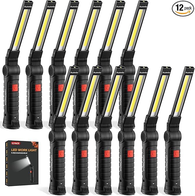 Magnetic Work Light 12Pack, Rechargeable LED Work Light with 360° Rotation, 5 Mode Mechanic Light, Compact Rechargeable Flashlight with Hook for Car Repairing, Emergency, Fathers Day Dad Gifts