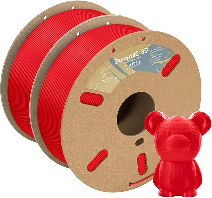 DURAMIC 3D PLA+ Printer Filament 1.75mm PLA Plus Neatly 2Kg Spools | PLA Pro Tougher and Stronger, Dimensional Accuracy Probability +/- 0.02mm 2Pack Red