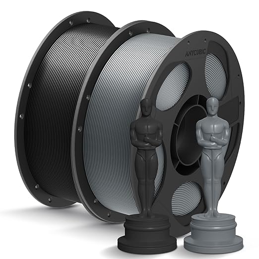 ANYCUBIC PLA+ 3D Printer Filament Bundle, PLA Plus 1.75mm Dimensional Accuracy +/- 0.02mm, Fit Most FDM 3D Printers, 1KG Reusable Spool, 2KG Black & Gray