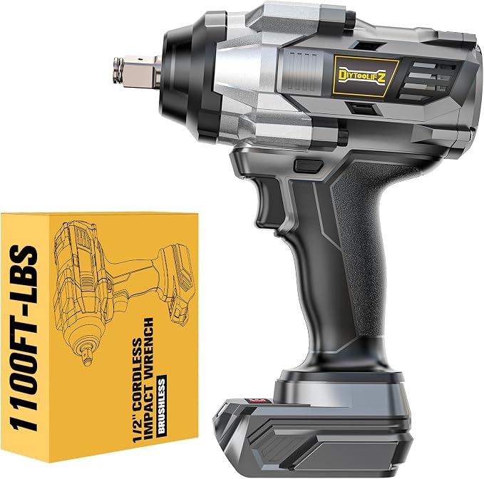DIYtoolifz 1/2" Cordless Impact Wrench,1110 Ft-lbs(1550N.m) Brushless Motor | Compatible with DeWalt 20V Battery, High Torque Impact Driver with LED Light, Electric Gun for Car, Truck, Mower, Bare Tool