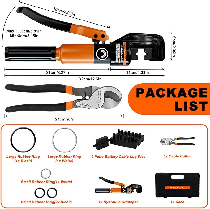 Sanuke Hydraulic Crimping Tool and Cable Cutter, 12 AWG to 2/0 AWG, Electrical Terminal Cable Crimper Tool Kit with 9 Die Sets