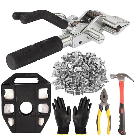 304 Stainless Steel Packaging Packing Machine Kit 3/4" x 100 ft Banding Coil, 100pcs Ear Lokt Buckles, 1pc Strapping Tensioner, 1pc Hammer, 1pc Pliers and One Pair of Gloves Included by LOCXVE