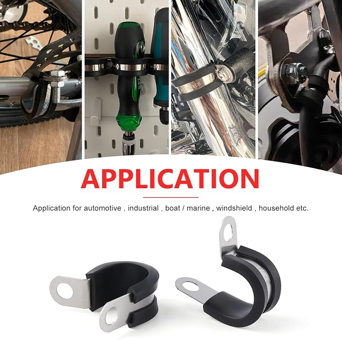 Newdeli 20Pcs Cable Clamps 5/8 Inch Stainless Steel Cable Clamp Rubber Cushioned Hose Clamp Insulated Tube clips Automotive Wire Pipe Clamps
