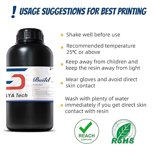 Siraya Tech Build 3D Printer Resin - High Precision Engineering Resin, Non-Brittle, Tappable, Low Warp & Shrink, for Detailed Models & Functional Parts and 8K LCD 3D Printers (Smoky Black, 1kg)