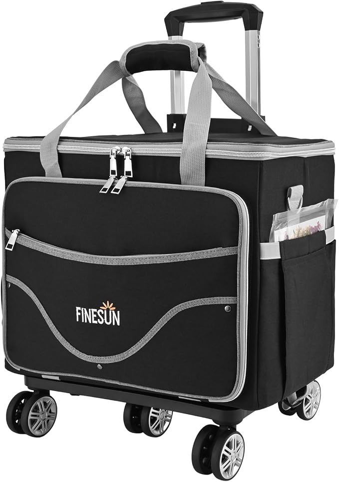 Rolling Teacher Tote Bag with Wheels, Heavy Duty Wheeled Craft Organizer Bag, Portable Art Scrapbook Storage Cart, Travel Office Carry Tote for Women Teachers Craft Supplies Storage Black