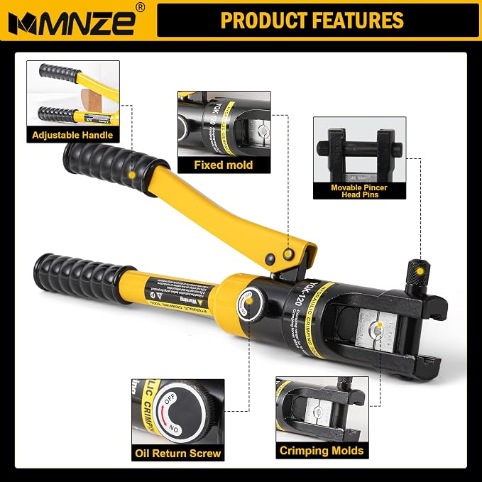12 Ton Hydraulic Cable Lug Crimper Pliers 8 AWG to 250 MCM Hand Operated Hydraulic Crimping Tool Kit Wire Terminal Lug Battery Crimping Crimper with 8 Dies
